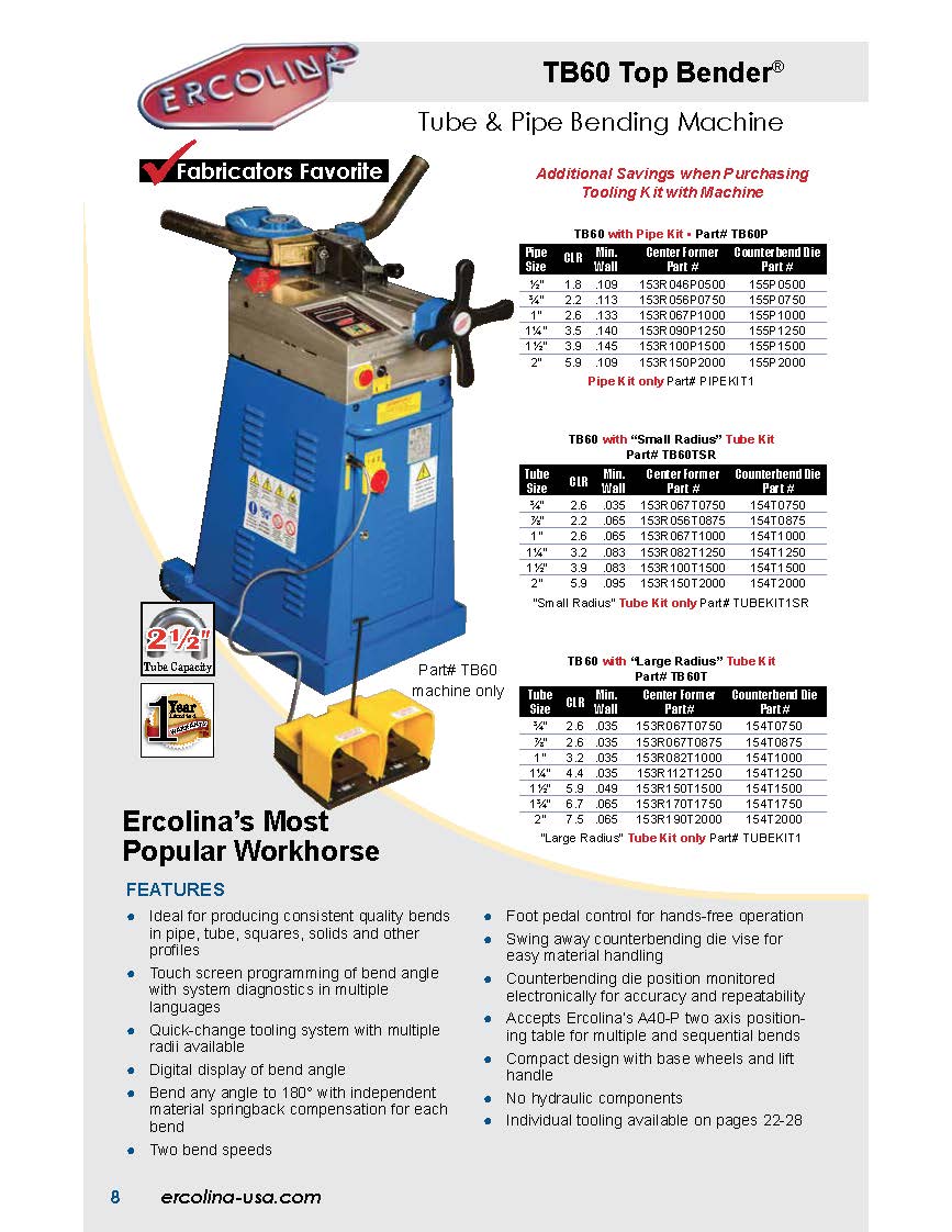 Ercolina Rotary Draw Benders Texas Southwest Machinery Dealer Of